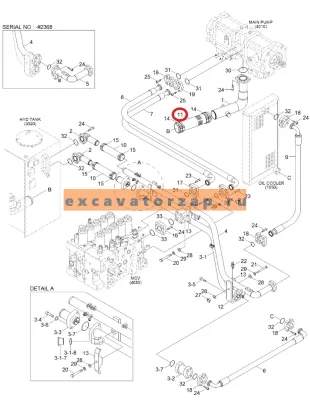 Патрубок P760-102032 (аналог, Корея) гидравлический экскаватора HYUNDAI R210LC9, R210LC9BC, R210LC9BH, R210NLC9, R220LC9A, RB220LC9S, RD220LC9