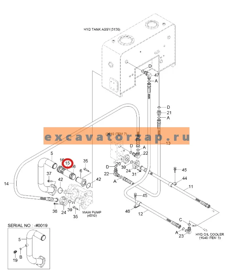 Патрубок P760-101035 (аналог, Корея) гидравлический экскаватора HYUNDAI R250LC7, R250LC7A, R290LC7, R290LC7H, R305LC7, R320LC7, R320LC7A, R360LC7, R360LC7A, R370LC7, RD340LC-7