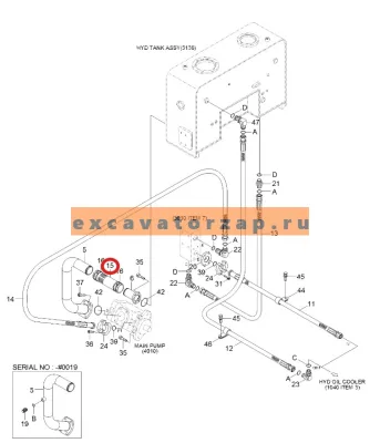 Патрубок P760-101035 (аналог, Корея) гидравлический экскаватора HYUNDAI R250LC7, R250LC7A, R290LC7, R290LC7H, R305LC7, R320LC7, R320LC7A, R360LC7, R360LC7A, R370LC7, RD340LC-7