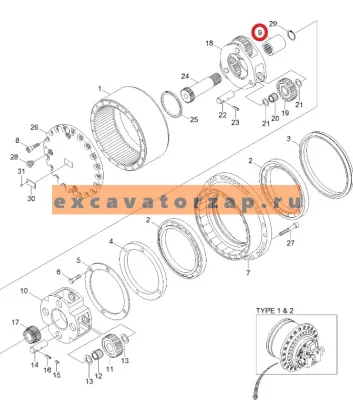 Муфта 39Q6-42170 (аналог, Корея) редуктора хода экскаватора HYUNDAI HX220L, HX220NL, HX235L, HX260L, R210LC7, R210LC7A, R210LC7H, R210LC9, R210LC9BC, R210LC9BH, R210NLC7A, R210NLC9, R215LC7