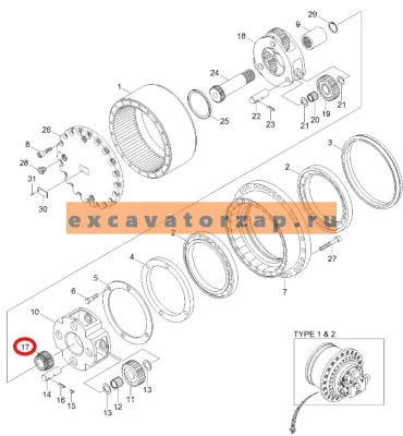 Шестерня 39Q6-42240 (аналог, Корея) редуктора хода экскаватора HYUNDAI HX220L, HX220NL, HX235L, HX260L, R210LC7A, R210LC9, R210LC9BC, R210LC9BH, R210NLC9, R215LC7, R220LC9A, R220NLC9A, R235LCR9, R235LCR9A, R250LC9