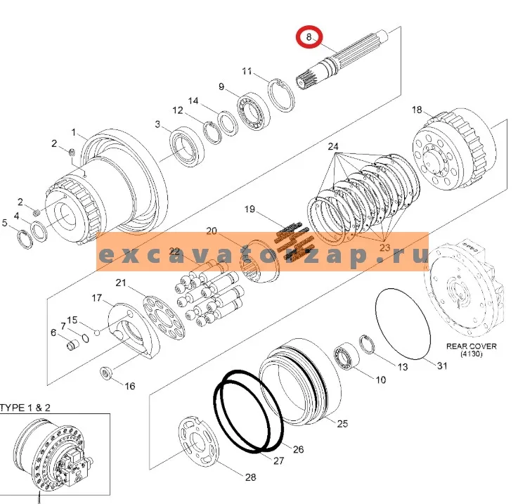 Вал 39Q6-41180 (аналог, Корея) гидромотора хода экскаватора HYUNDAI HX220L, HX220NL, HX235L, HX260L, R210LC7A, R210LC9, R210LC9BC, R210LC9BH, R210NLC9, R215LC7, R220LC9A, R220NLC9A, R235LCR9, R235LCR9A, R250LC9