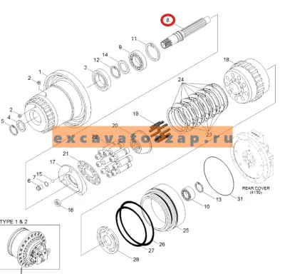 Вал 39Q6-41180 (аналог, Корея) гидромотора хода экскаватора HYUNDAI HX220L, HX220NL, HX235L, HX260L, R210LC7A, R210LC9, R210LC9BC, R210LC9BH, R210NLC9, R215LC7, R220LC9A, R220NLC9A, R235LCR9, R235LCR9A, R250LC9