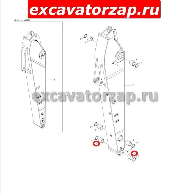 Втулка К1000733, 110-00104, 110-00064, К1037849А экскаватора Doosan (рукоять - ковш)