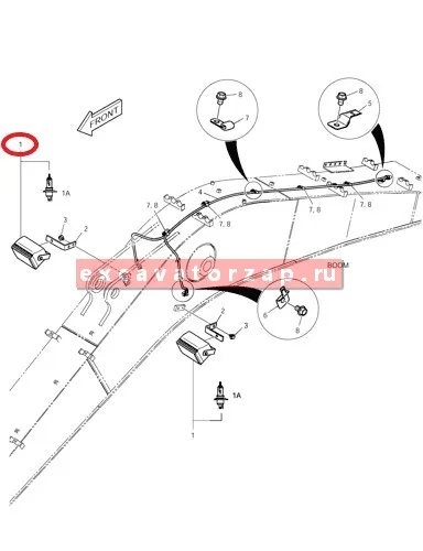 Фара 534-00064 рабочего света (на стрелу) экскаватора Doosan DX140, DX160, DX170, DX180, DX190 ...