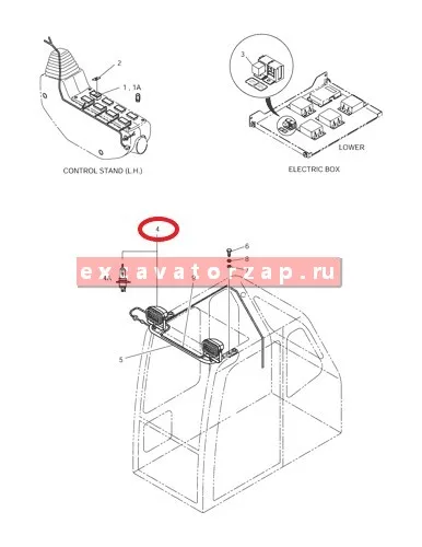 Фара 2534-1127 рабочего света (на кабину) экскаватора Doosan DX140, DX160, DX170, DX180, DX190 ...