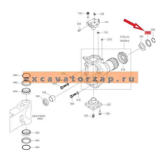 Шайба K9001514 переднего моста экскаватора Doosan DX140W, DX160W