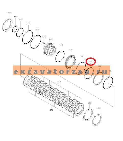 Кольцо 1.180-00147 уплотнительное КПП экскаватора Doosan Solar 130W, 140W, 160W, 170W, 180W, 185W, 200W, 210W