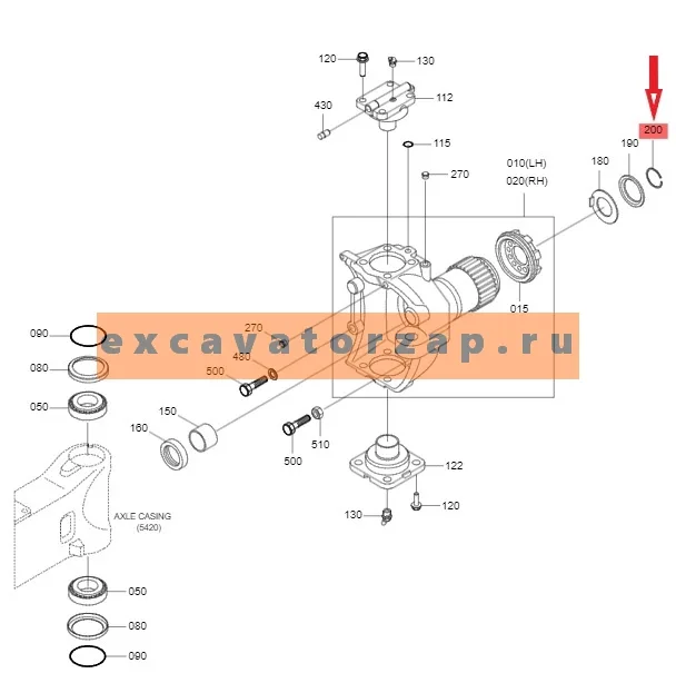 Кольцо стопорное K9001515 моста экскаватора Doosan DX140W