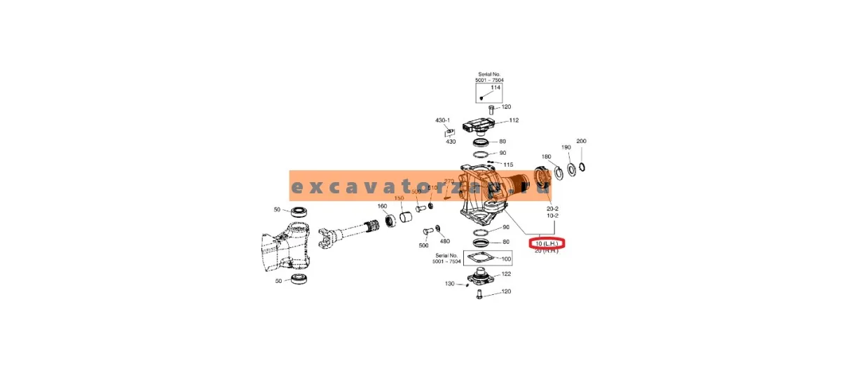Кулак 110931-00169 поворотный левый переднего моста экскаватора Doosan DX140W, DX160W
