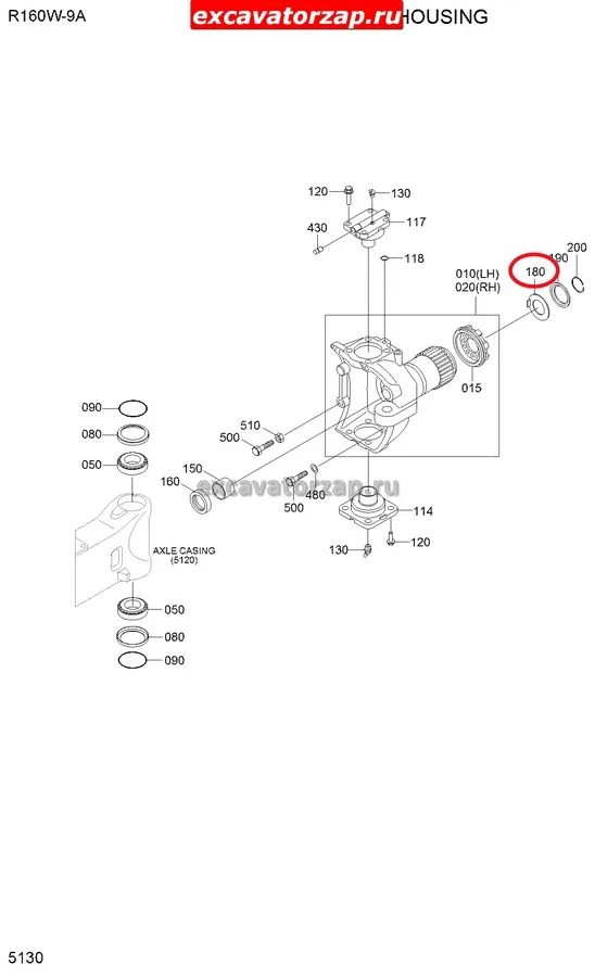 Шайба упорная K9004171 переднего моста экскаватора Doosan DX170W, DX190W, DX210W
