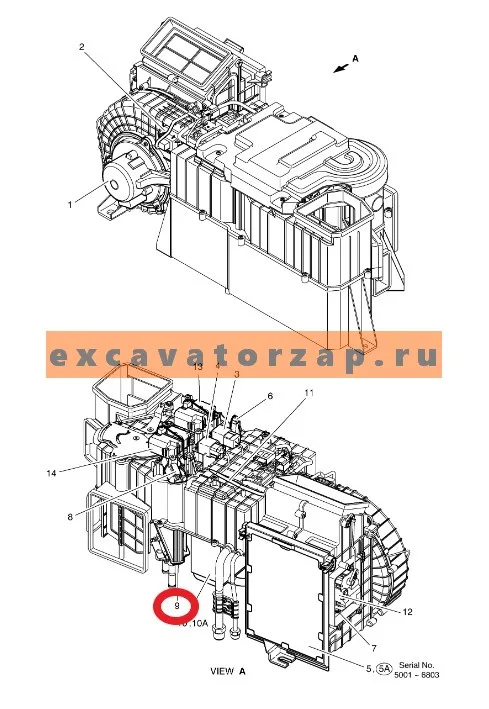 Радиатор отопителя K1002214 (Китай) экскаватора Doosan серии DX