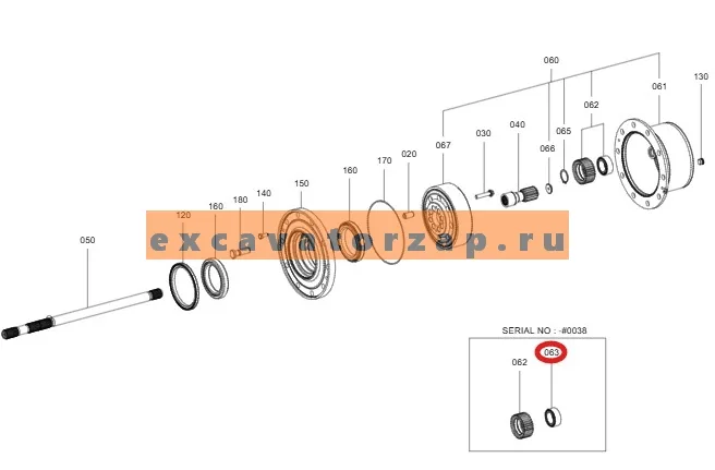 Подшипник сателлита 140107-00103 заднего моста экскаватора погрузчика Doosan DX170W, DX190W