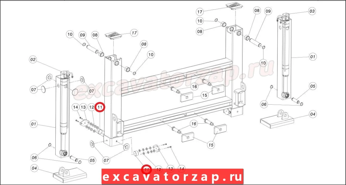 Уплотнение 5420781 (направляющая) аутригера, нижняя экскаватора погрузчика MST 542, 544