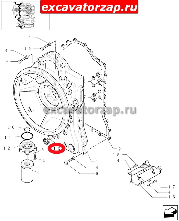 Сальник 291527A1 хвостовика КПП (передний)  экскаватора погрузчика CASE575, CASE675