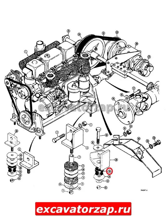 Подушка D60627 двигателя экскаватора погрузчика CASE 580, CASE 590