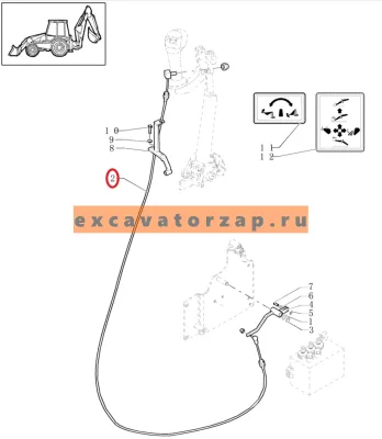 Трос 85827171 открытия челюсти ковша экскаватора погрузчика CASE 580SR, 590SR, 695SR