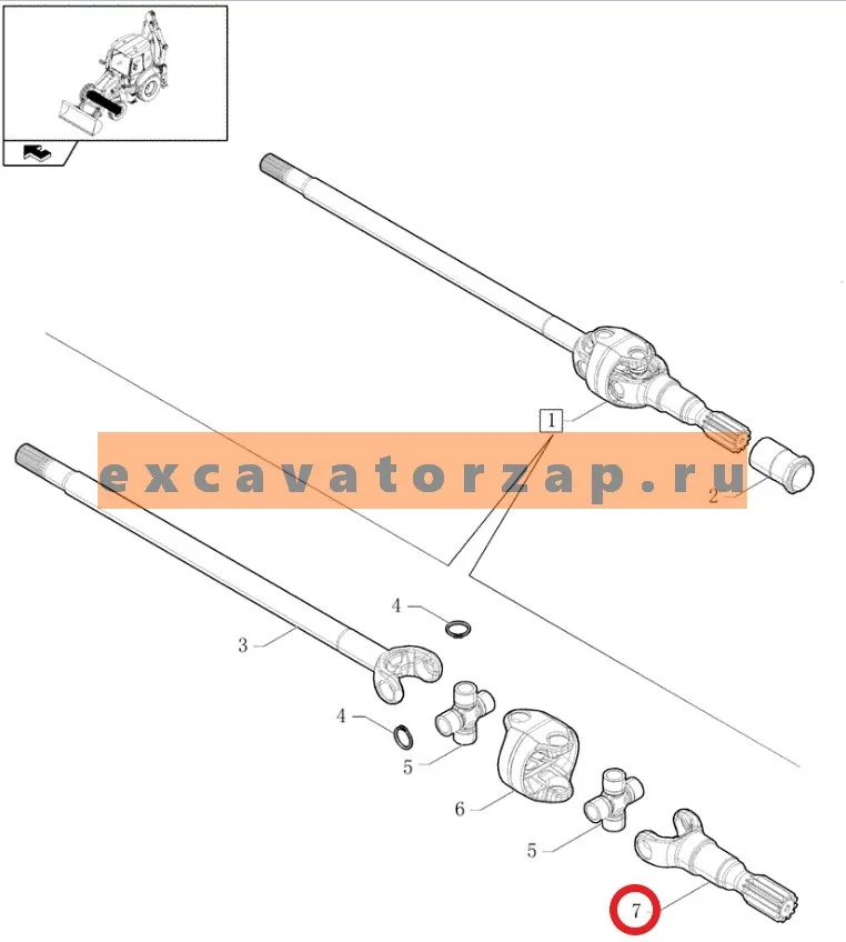 Полуось 84316955 (короткая) переднего моста экскаваторов погрузчиков CASE 570, Fiat-Hitachi, , NEW HOLLAND B95CTC, B110B, B100BLR, B100BTC, B90B, B110BTC, B95B, B95BLR, B95BTC, B110C, B95C, B95CLR