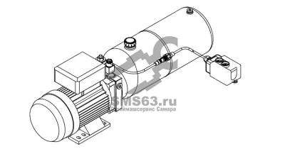 TDDL-00-1015-AS225-0220-003: 22MPa. 220V 2,2 KW.1450RPM 3,7cc/r 10L Tank steel round horizontal. SV-08-2NCP-M-AC220V. Port G3/8 With 2 button remote cable