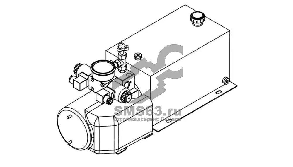 Станция насосная гидравлическая TDDL-00-2002-DC024-0220-006: 20MPa. 24V 2,2 KW.2500RPM 2,1cc/r 10L Tank. steel square horizontal. DSG-02-3C6-DC24V. Port G3/8 With Pressure gage With the bracket for motor and the protect cover for motor