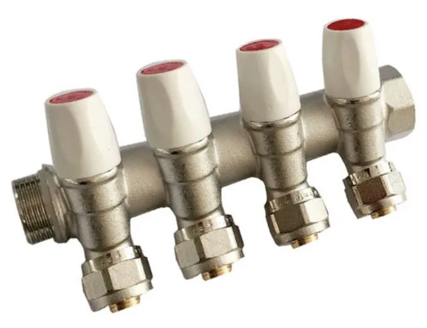 Коллектор латунный Tim 3/4*16*4 вых. с вентелем и евроконусом MR135N-3/4-C-4