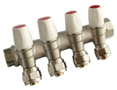 Коллектор латунный Tim 3/4*16*4 вых. с вентелем и евроконусом MR135N-3/4-C-4