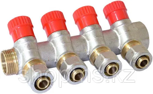 Коллектор латунный Tim 1*16*4 вых. с вентелем и евроконусом MR135N-1-C-4