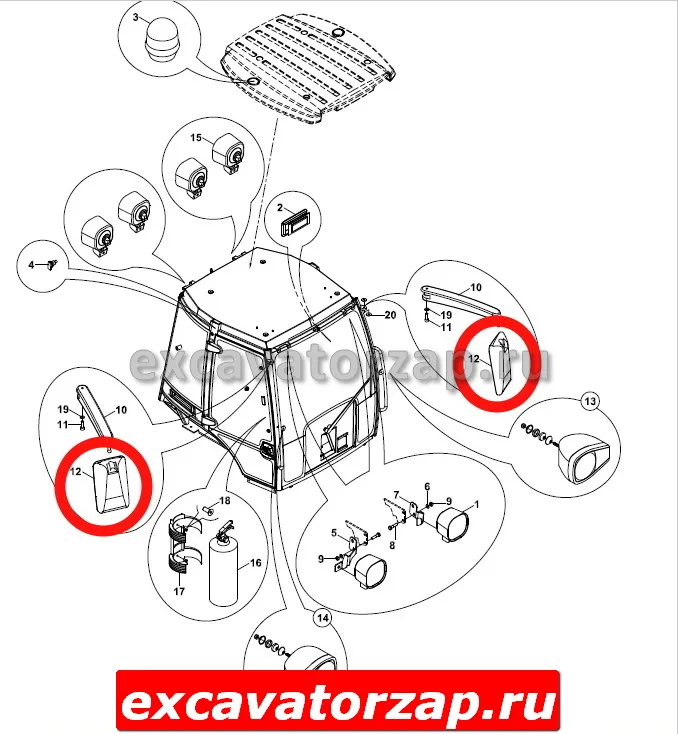Зеркало боковое S91/00966, S9100966 экскаватора погрузчика Hidromek 102S, 102B
