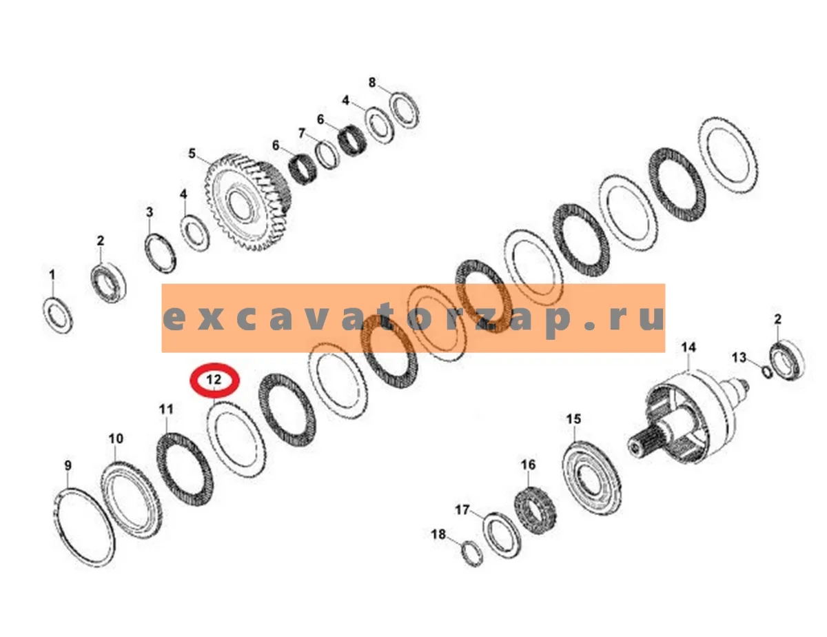 Диск фрикционный КПП F0340129, F03/40129 экскаватора погрузчика Hidromek 102S