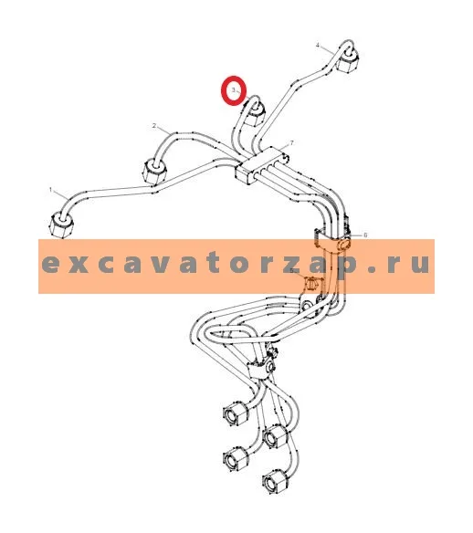 Трубка топливная F01/35242, F0135242 (3-го цилиндра) двигателя экскаватора погрузчика Hidromek 102B