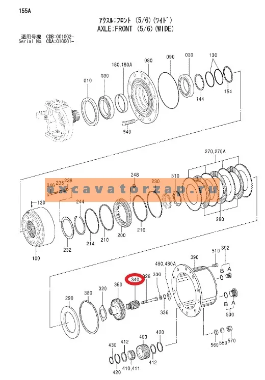 Вал-шестерня 0887037 моста экскаватора Hitachi ZX180W, ZX210W, ZX300