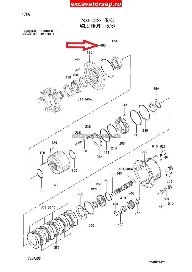 Кольцо уплотнительное переднего, заднего моста экскаватора Hitachi ZX160W, ZX180W, ZX210W 0884517