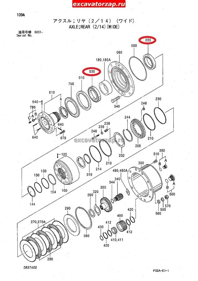 Подшипник ступицы 0887002 экскаватора Hitachi ZX180W, ZX210W, ZX300W