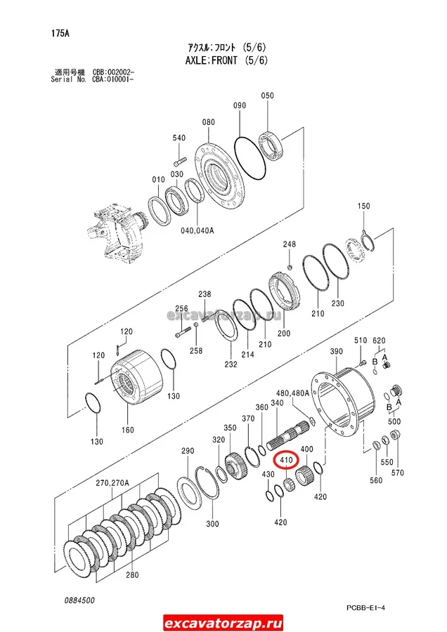 Подшипник роликовый 0884544 сателлита моста экскаватора Hitachi ZX16W, ZX180W