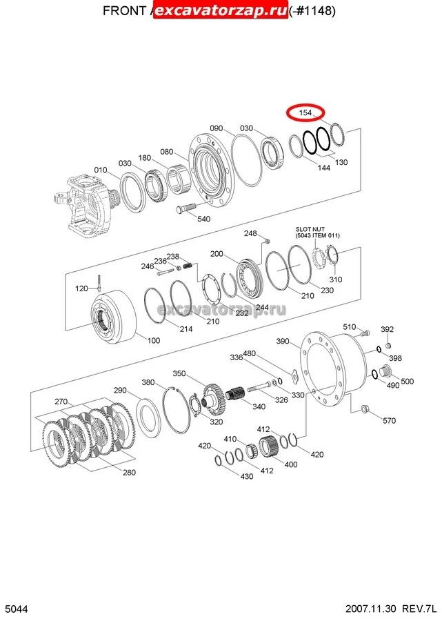Кольцо опорное 0887007 моста экскаватора Hitachi ZX180W, ZX210W, ZX300W