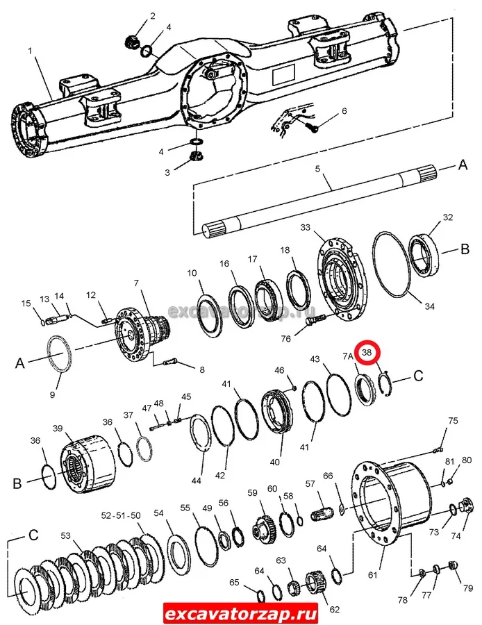 КОЛЬЦО СТОПОРНОЕ 0884520 моста экскаватора Hitachi ZX160W, ZX180W