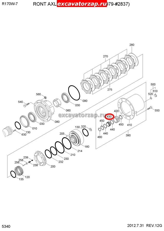 Подшипник 0887042 сателлита бортового редуктора экскаватора Hitachi ZX170W, ZX190W, ZX210W, ZX220W, ZX300W