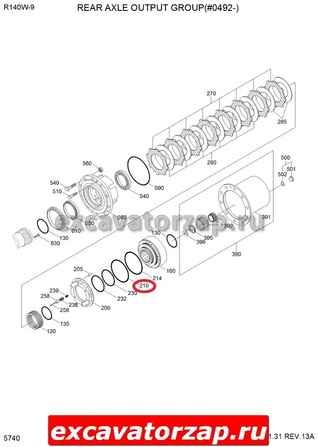 Уплотнение поршня 0884523 моста экскаватора Hitachi ZX160W, ZX180W