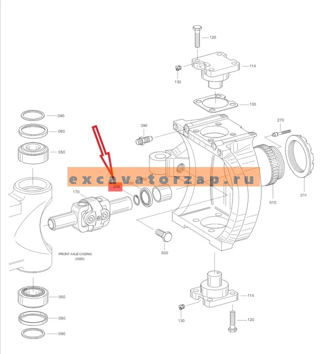 Кольцо стопорное 0884350 полуоси переднего моста экскаватора HITACHI ZX130W, ZX160W, ZX180W