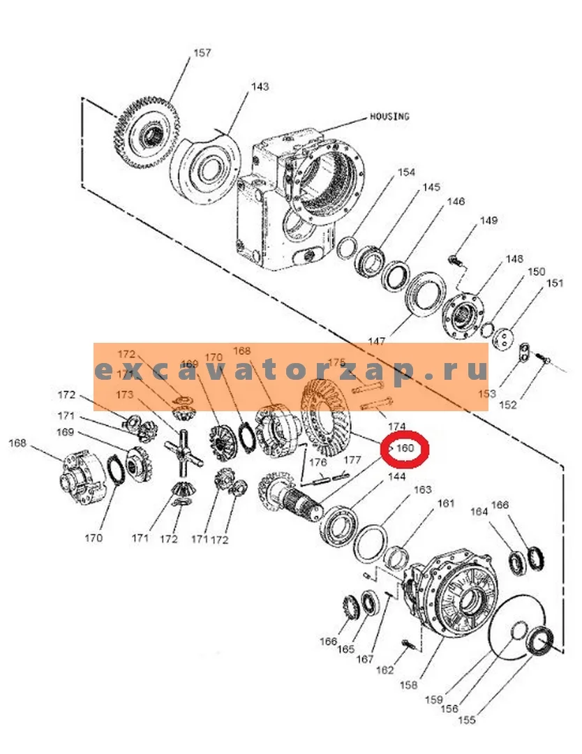 Главная пара 0896102 заднего моста экскаватора Hitachi UCX300, ZX210W, ZX210W-AMS, ZX300W