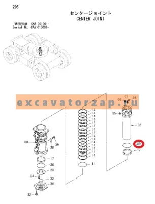 Кольцо уплотнительное 4635395 центрального коллектора экскаватора Hitachi UCX300, ZX130W, ZX130W-AMS, ZX140W-3, ZX140W-3-AMS, ZX140W-3DARUMA, ZX145W-3, ZX145W-3-AMS, ZX160W, ZX160W-AMS, ZX180W, ZX180W-AMS, ZX210W, ZX210W-AMS, ZX500W