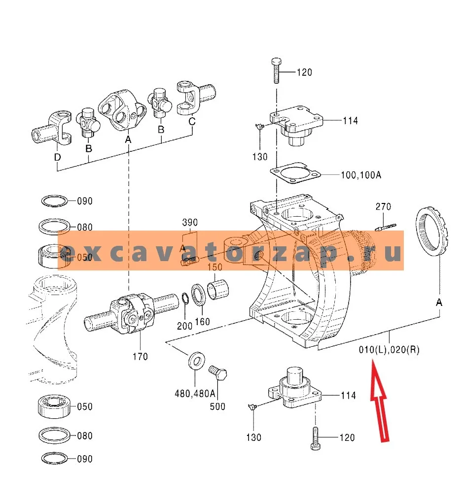 Кулак поворотный 1143401 левый переднего моста экскаватора HITACHI ZX170W