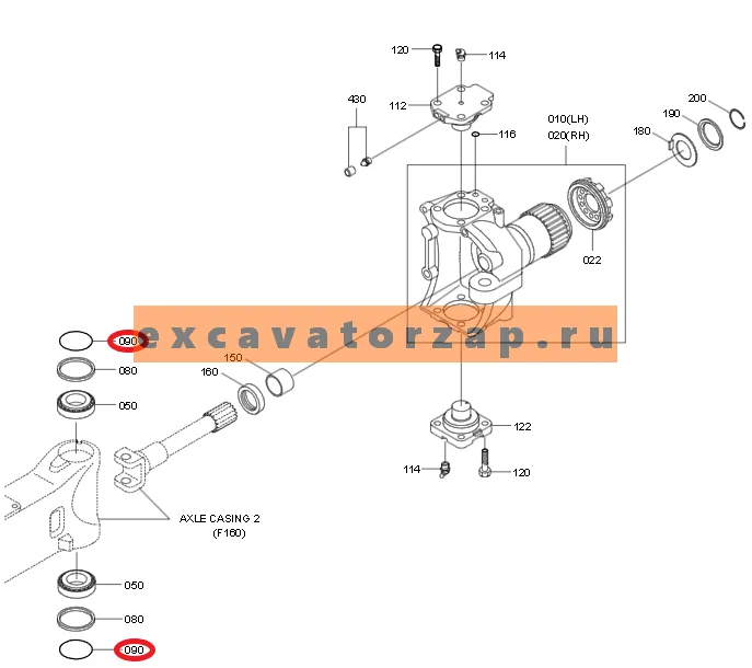 Кольцо уплотнительное 1143405 шкворня переднего моста экскаватора HITACHI ZX170W-3, ZX170W-3-AMS, ZX170W-3DARUMA, ZX190W-3, ZX190W-3-AMS, ZX190W-3DARUMA