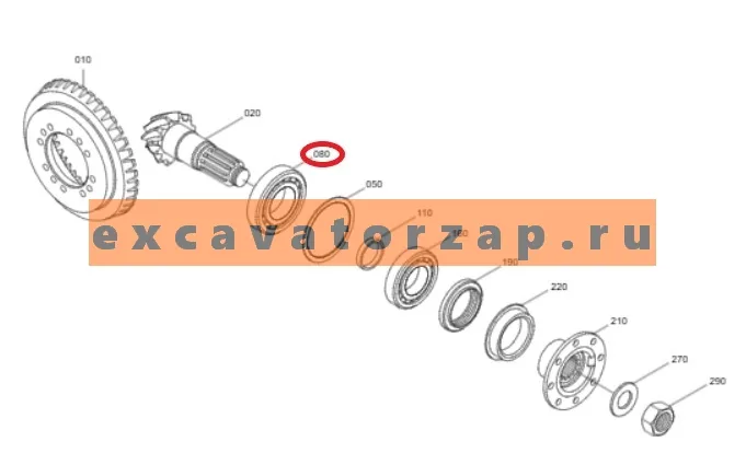 Подшипник 0880016 главной пары переднего, заднего мостов экскаватора HITACHI ZX130W, ZX130W-AMS, ZX160W, ZX160W-AMS, ZX180W, ZX180W-AMS