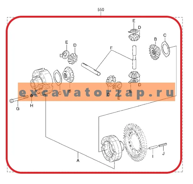 Дифференциал в сборе 0894101 (АНАЛОГ) заднего моста экскаватора HITACHI ZX130W, ZX130W-AMS, ZX160W, ZX160W-AMS