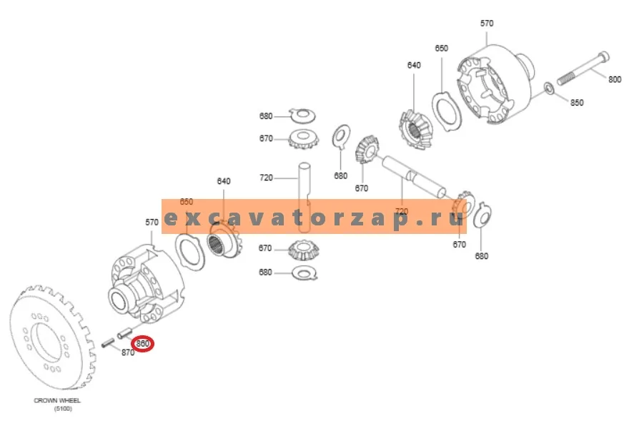Штифт 0880109дифференциала переднего, заднего мостов экскаватора HITACHI ZX170W-3, ZX170W-3-AMS, ZX170W-3DARUMA, ZX190W-3, ZX190W-3-AMS, ZX190W-3DARUMA
