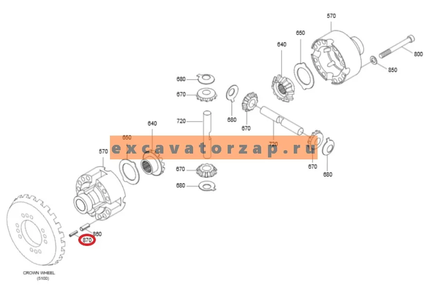 Штифт 0880110 дифференциала переднего, заднего мостов экскаватора HITACHI ZX170W-3, ZX170W-3-AMS, ZX170W-3DARUMA, ZX190W-3, ZX190W-3-AMS, ZX190W-3DARUMA