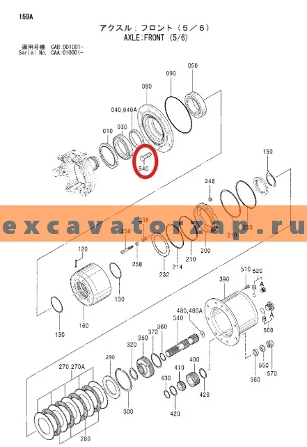 Шпилька 0877709 ступицы моста экскаватора Hitachi ZX130W, ZX130W-AMS
