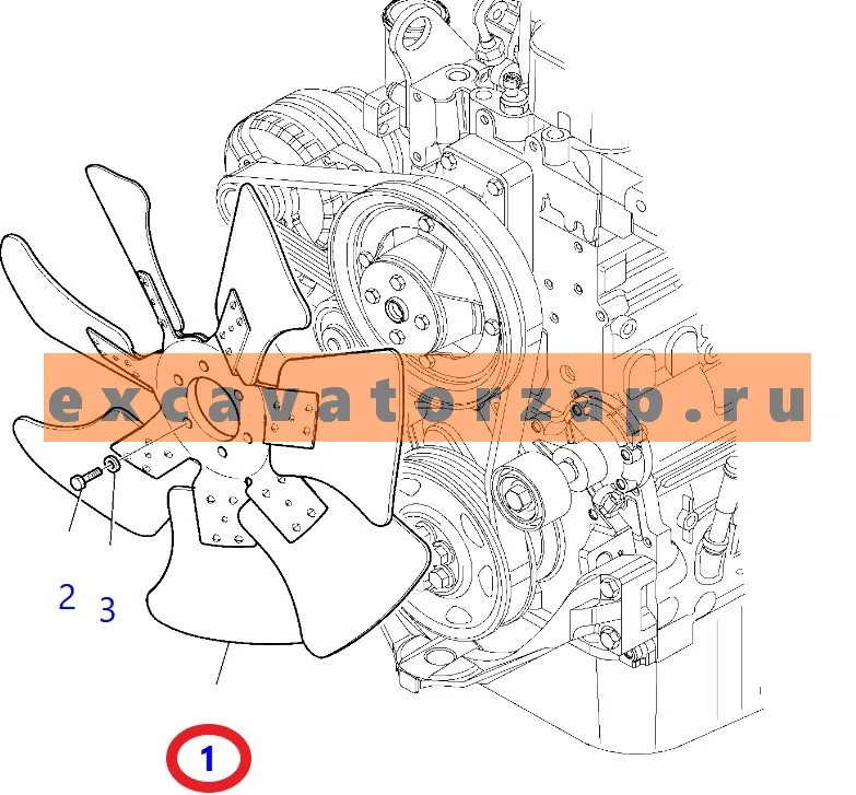 Вентилятор (крыльчатка) 42N-03-11320 (КИТАЙ)  экскаватора погрузчика Komatsu WB93R, WB93S, WB97R, WB97S