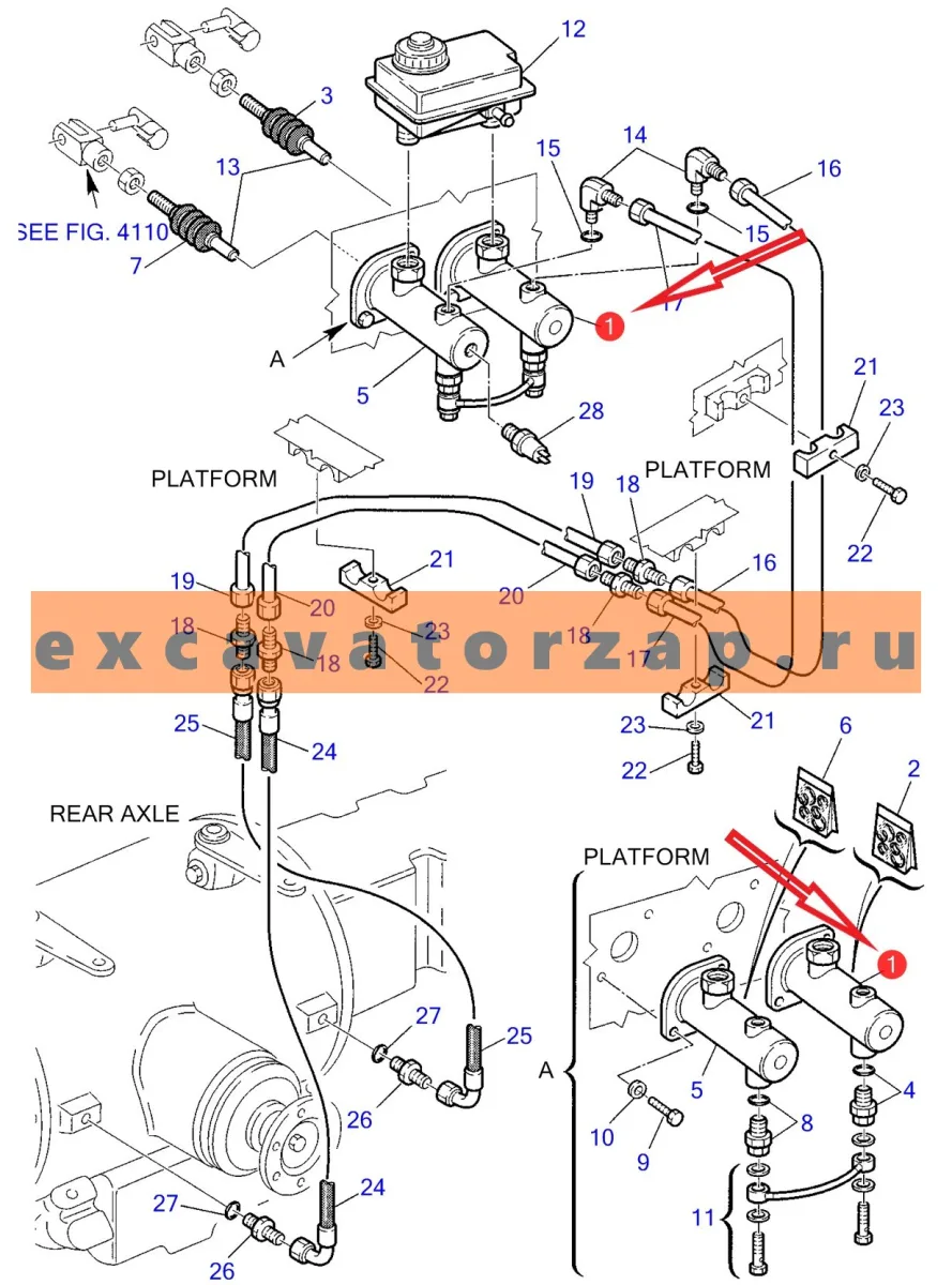 Цилиндр 880100068 FTS тормозной главный экскаватора погрузчика Komatsu WB93, WB97